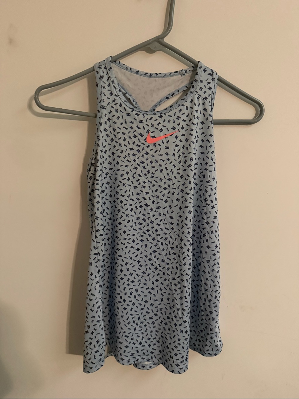 Nike Light Blue Tank with Pink Swoosh and Navy Print